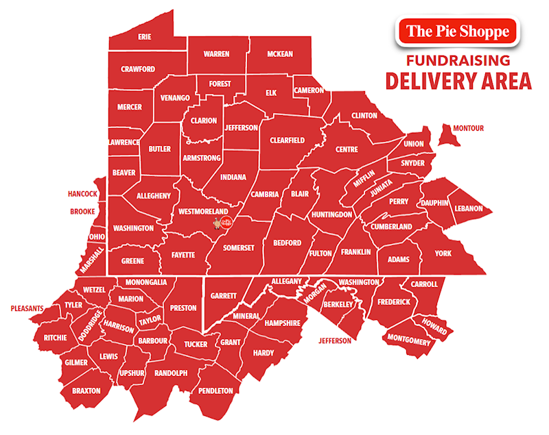 Pie Shoppe Fundraising delivery area map